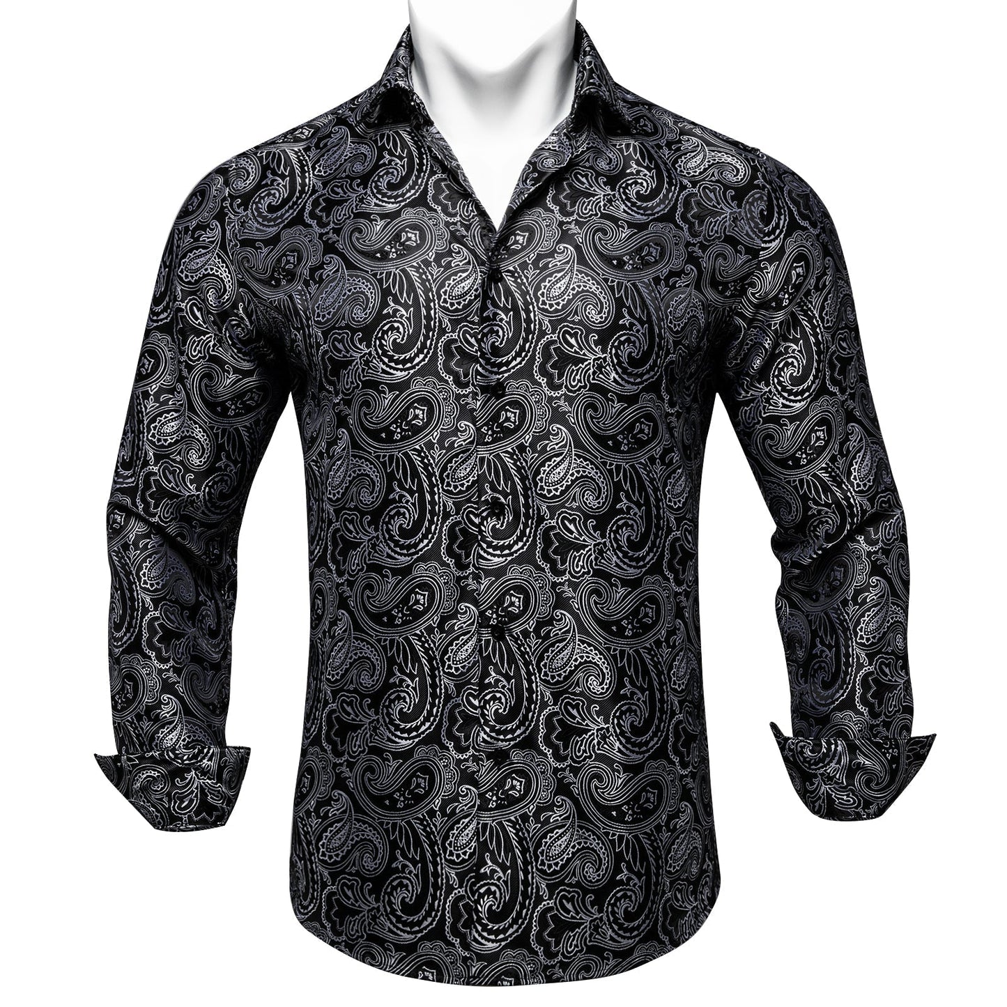 Black and Gray Paisley Dress Shirt shirt S - Sophisticated Gentlemen