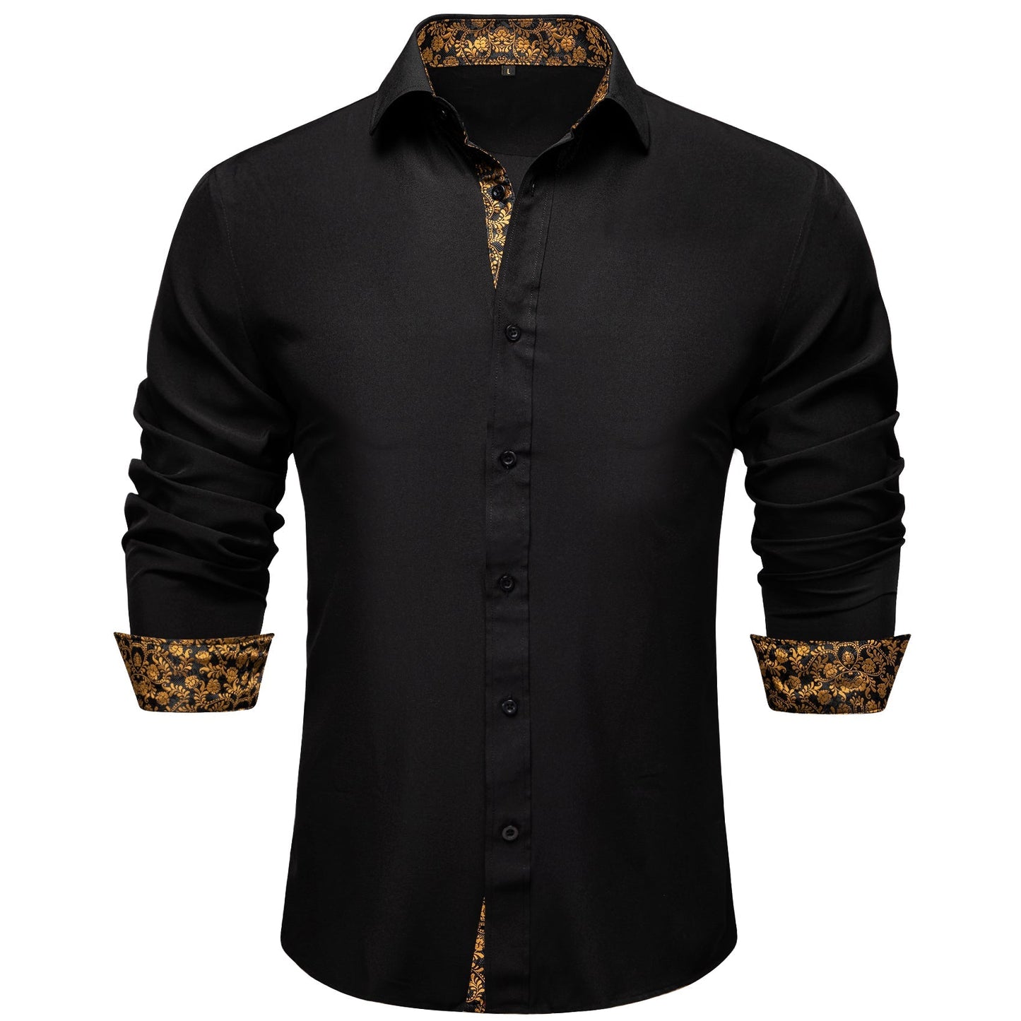 Black Shirt With Gold Floral Accent shirt S (Chest 40) - Sophisticated Gentlemen