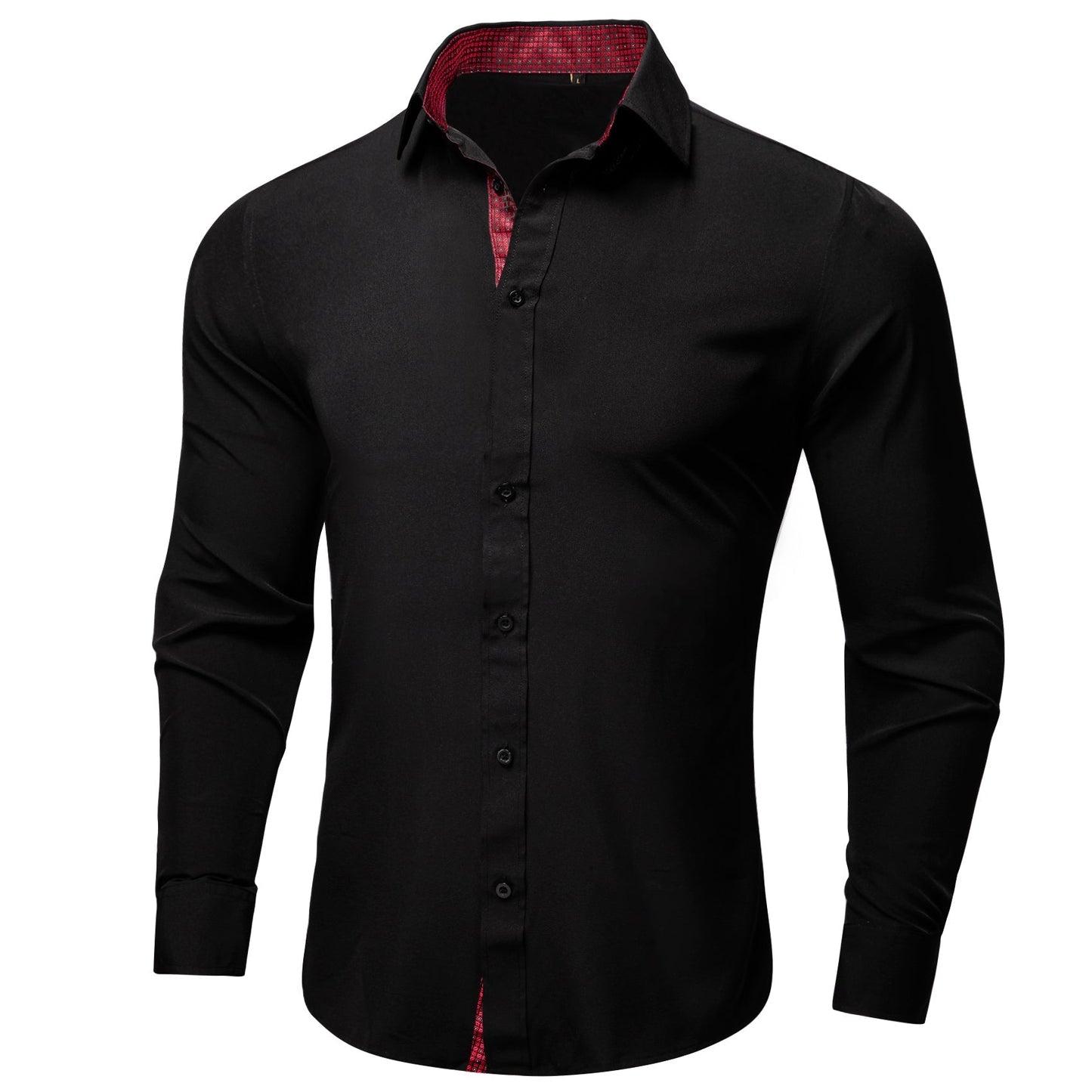 Black Shirt With Burgundy Plaid Accent shirt - Sophisticated Gentlemen