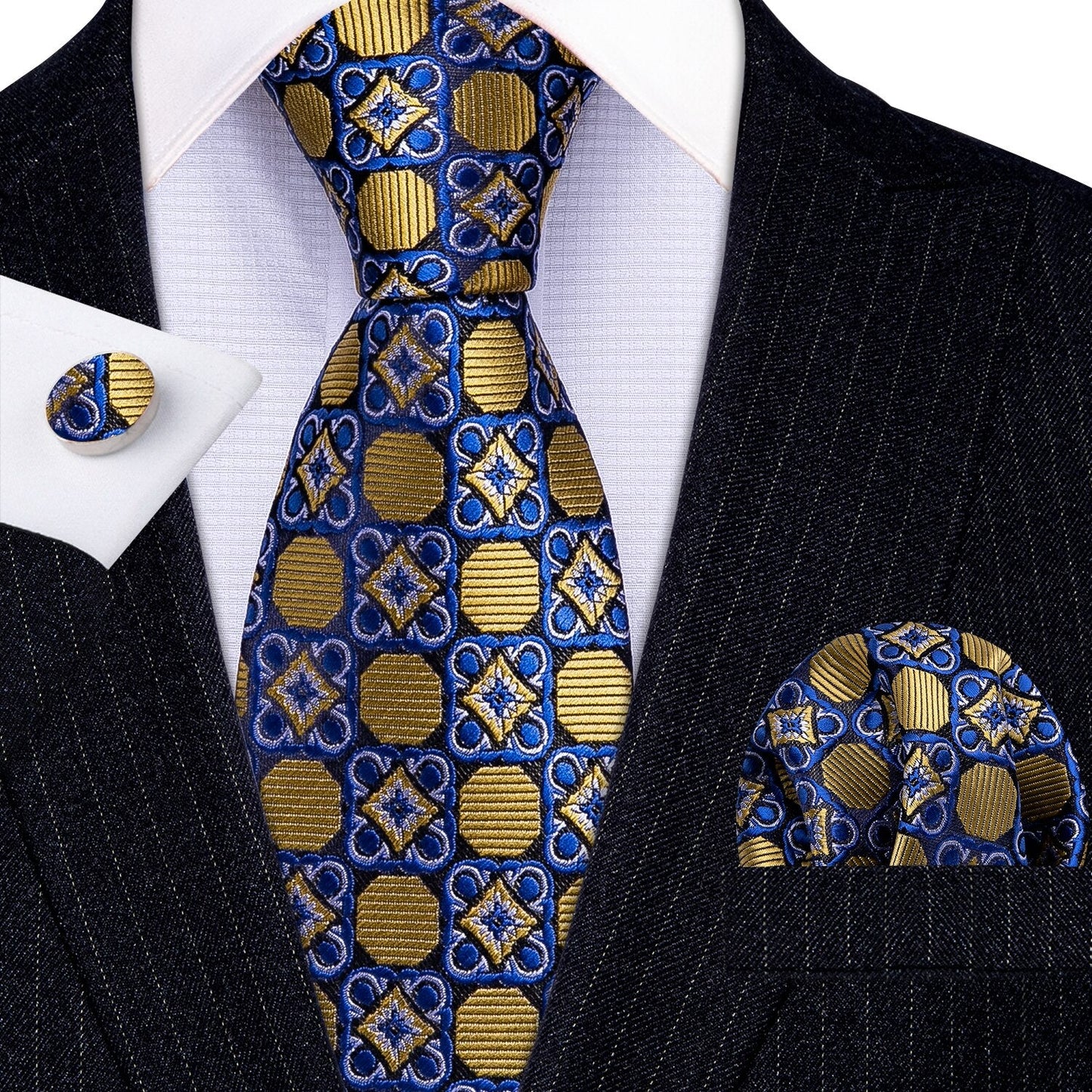 Venetian Ornament Silk Tie, Gold / Blue - SOPHGENT