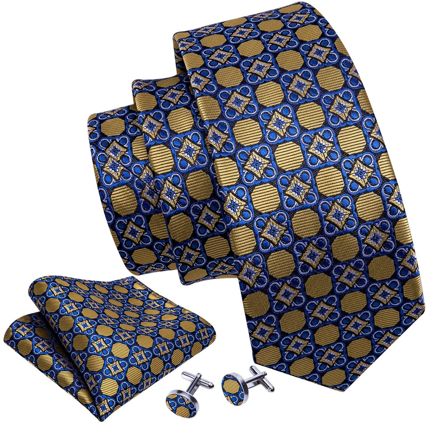 Venetian Ornament Silk Tie, Gold / Blue premium - Sophisticated Gentlemen