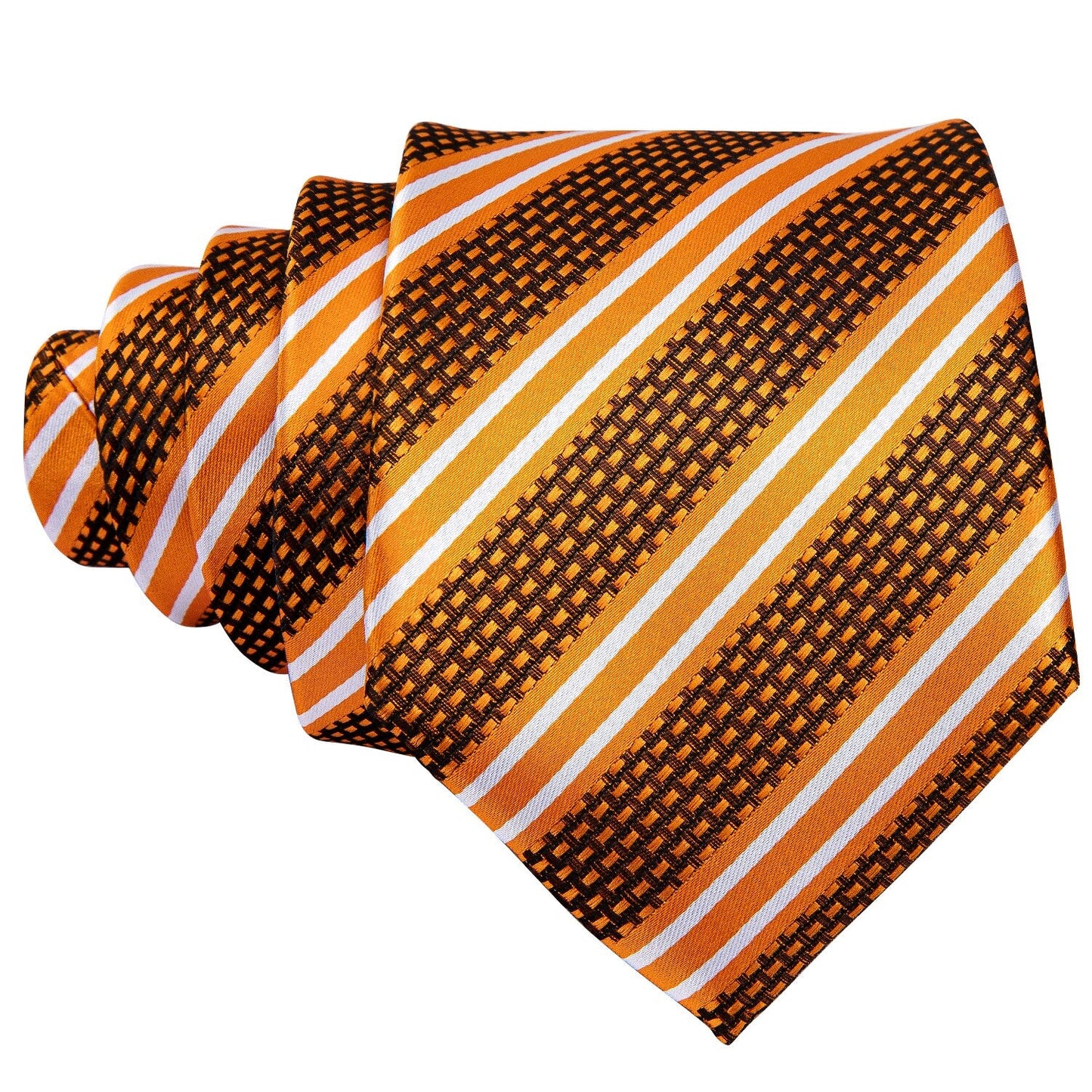 Gold Striped Premium Silk Tie, Pocket Square and Cufflinks tie sets - Sophisticated Gentlemen