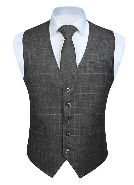 Classic Gray Plaid Waistcoat Vest    - Sophisticated Gentlemen