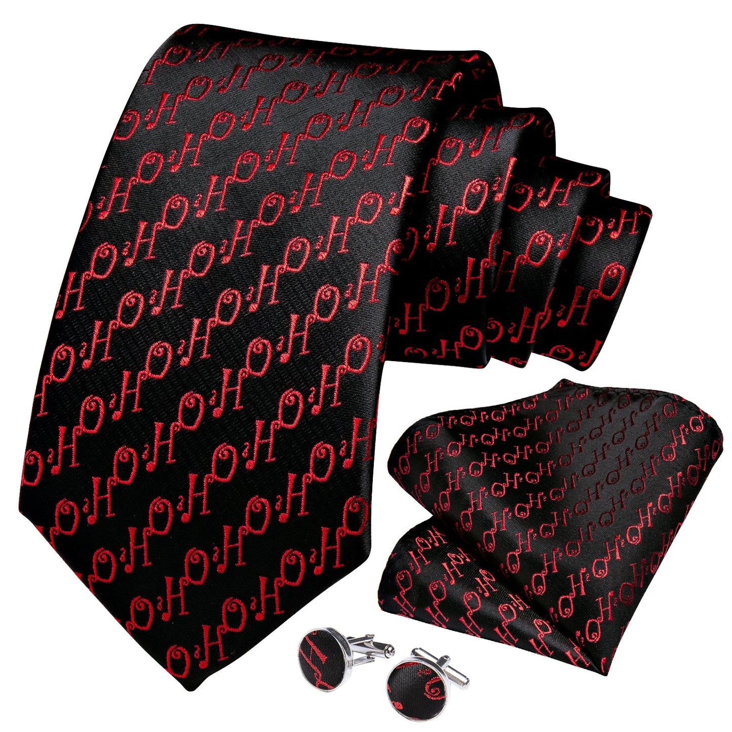 HoHoHo On Black Tie, Pocket Square and Cufflinks tie sets - Sophisticated Gentlemen