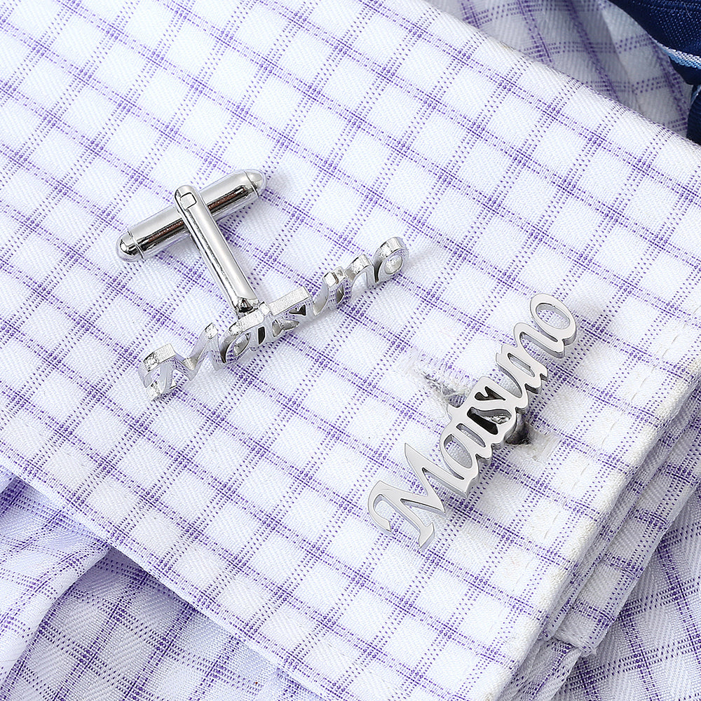 Initials Cufflinks cufflink Silver 4 ( Up to 9 Characters ) - Sophisticated Gentlemen