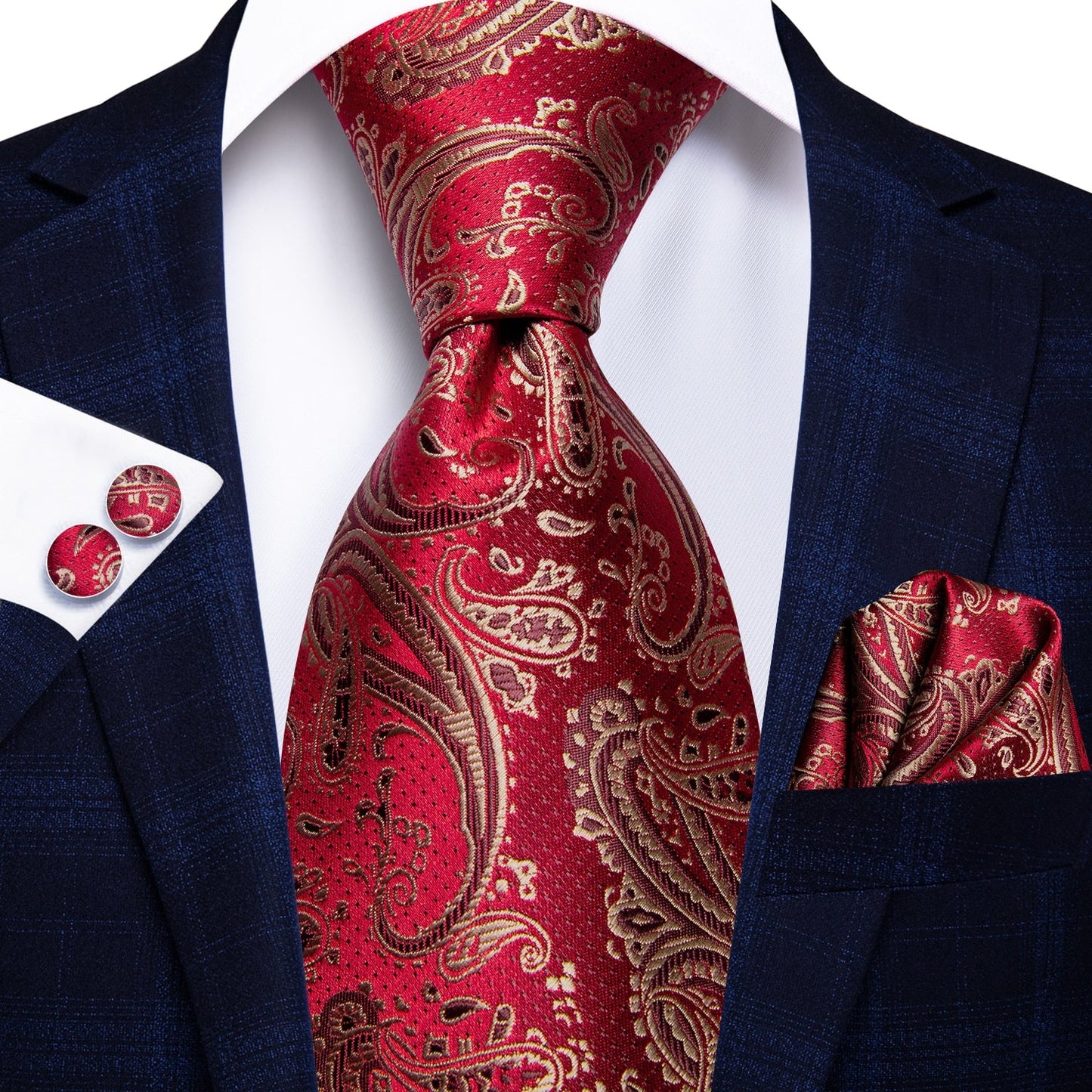 Bright Gold Ornamental Tie, Pocket Square and Cufflinks tie sets Standard packaging - Sophisticated Gentlemen