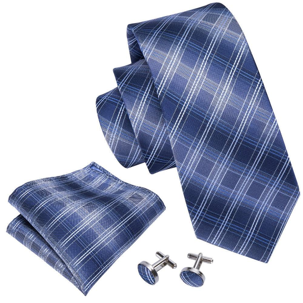 Business Blue Plaid Tie Set - SOPHGENT