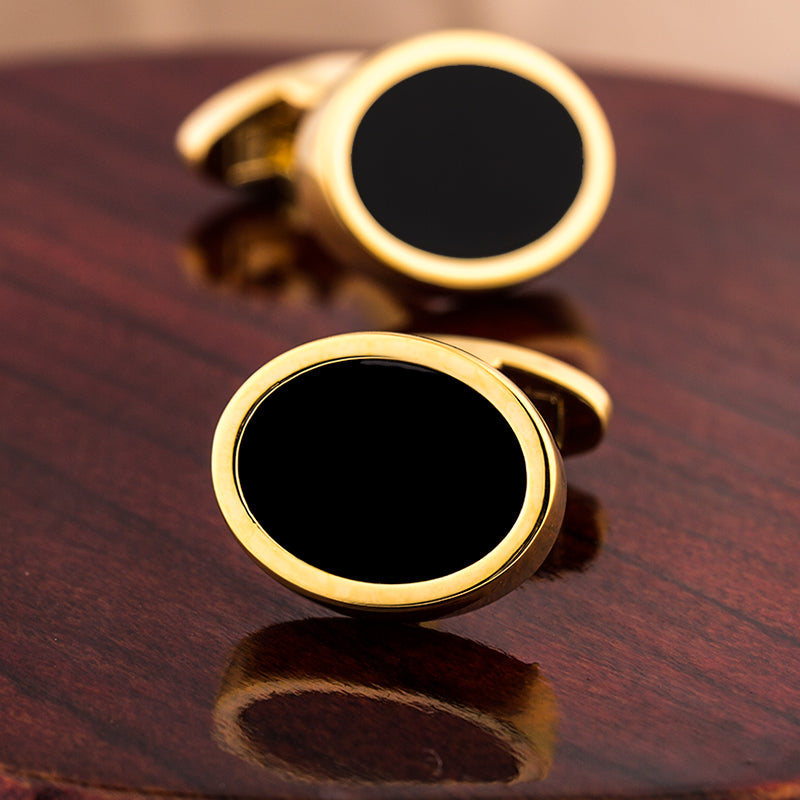 Black & Gold Oval Cufflinks - SOPHGENT