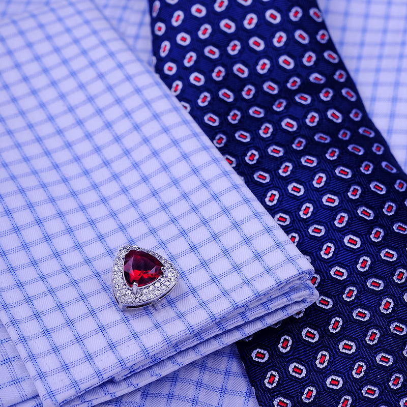 Silver Plated Red Crystal Cufflinks Cufflink - Sophisticated Gentlemen