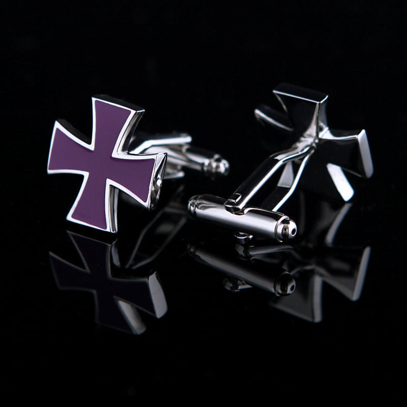 Gent's Purple Iron Cross Cufflinks Cufflink - Sophisticated Gentlemen