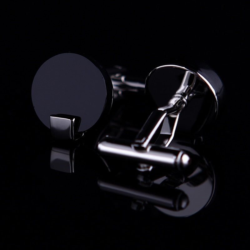 Black Minimal Round Cufflinks Cufflink - Sophisticated Gentlemen