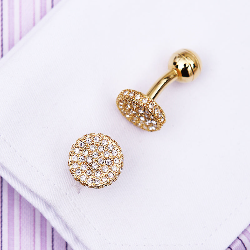 Round Gold Crystal Cufflinks Cufflink - Sophisticated Gentlemen
