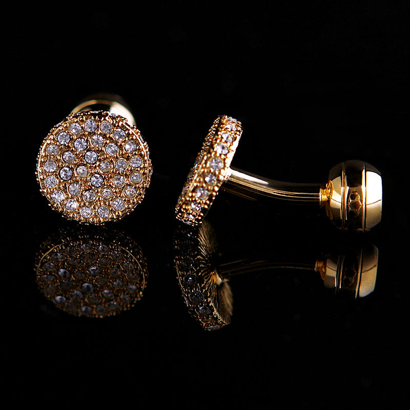 Round Gold Crystal Cufflinks Cufflink - Sophisticated Gentlemen