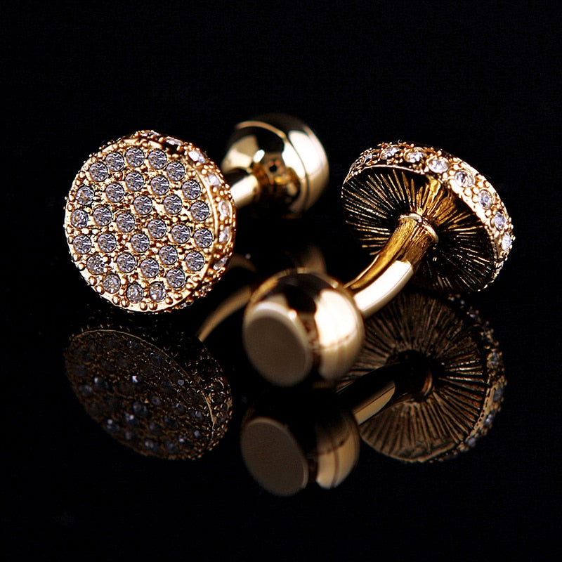 Round Gold Crystal Cufflinks Cufflink - Sophisticated Gentlemen