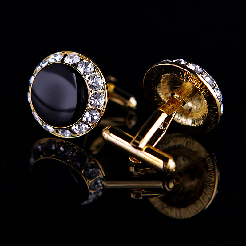Crystal Black & Gold Onyx Cufflinks - SOPHGENT
