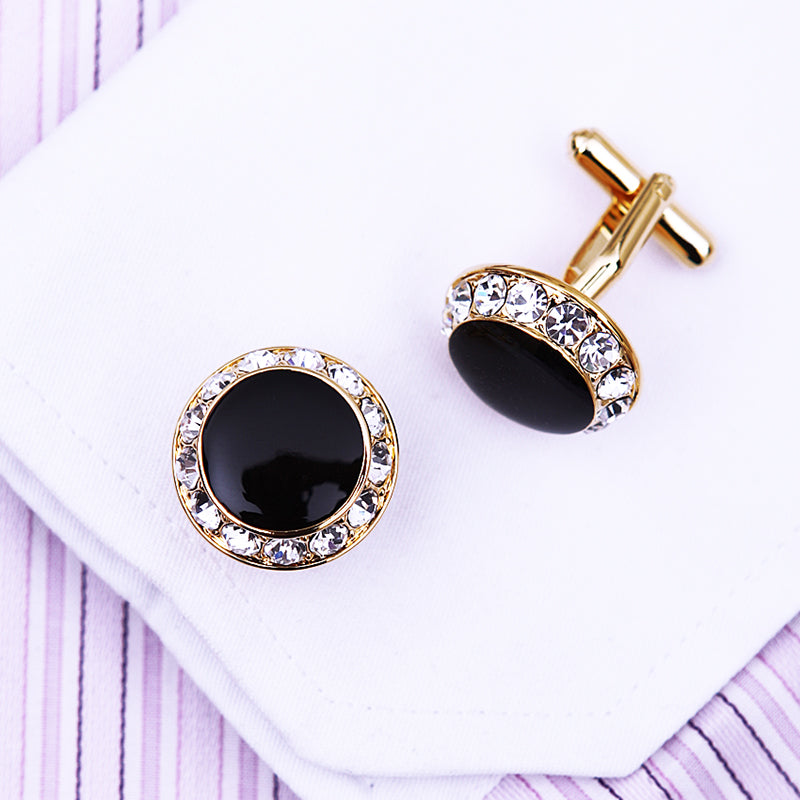 Crystal Black & Gold Onyx Cufflinks Cufflink - Sophisticated Gentlemen