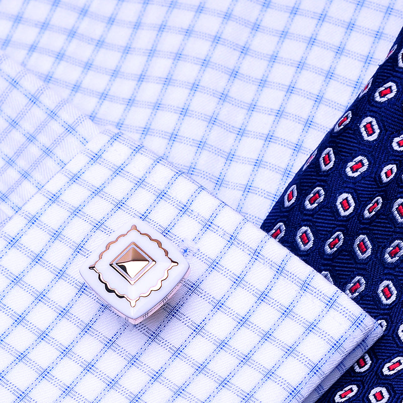Gold Plated White Enamel Cufflinks Cufflink - Sophisticated Gentlemen