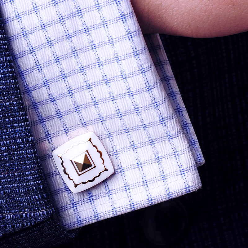 Gold Plated White Enamel Cufflinks Cufflink - Sophisticated Gentlemen