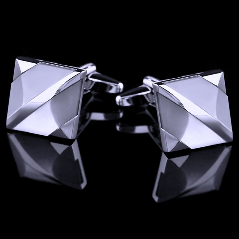 Silver Plated White Stone Cufflinks Cufflink - Sophisticated Gentlemen