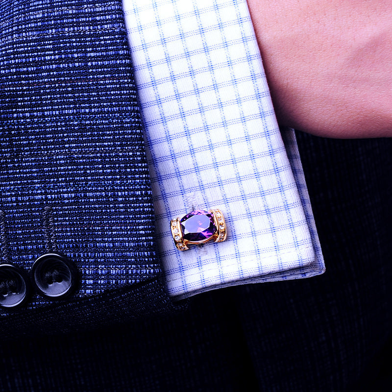 18K Plated Purple And Gold Cufflinks Cufflink - Sophisticated Gentlemen