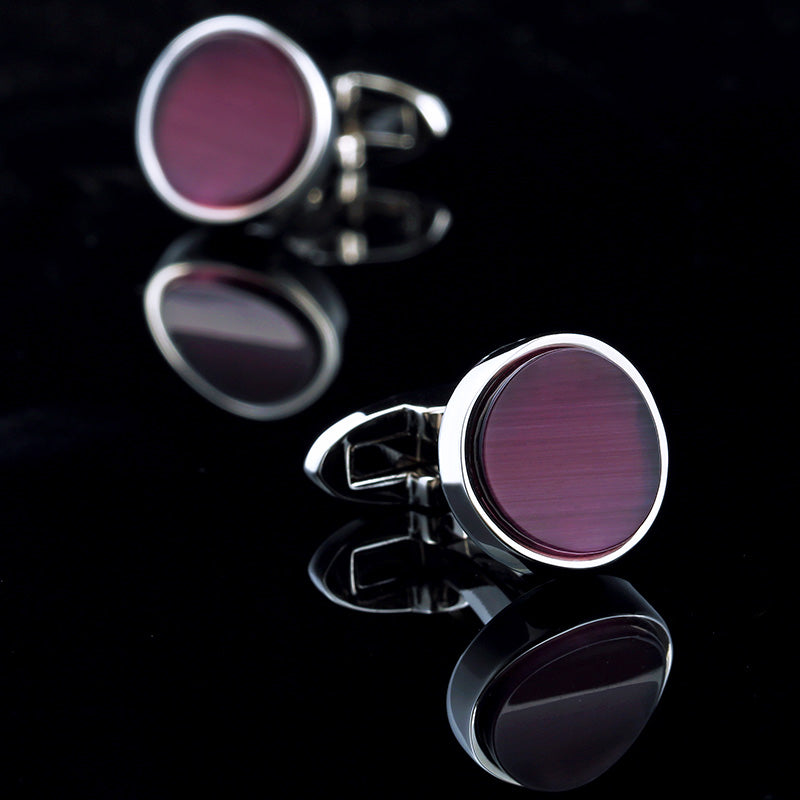 Round Purple Stone Cufflinks - SOPHGENT