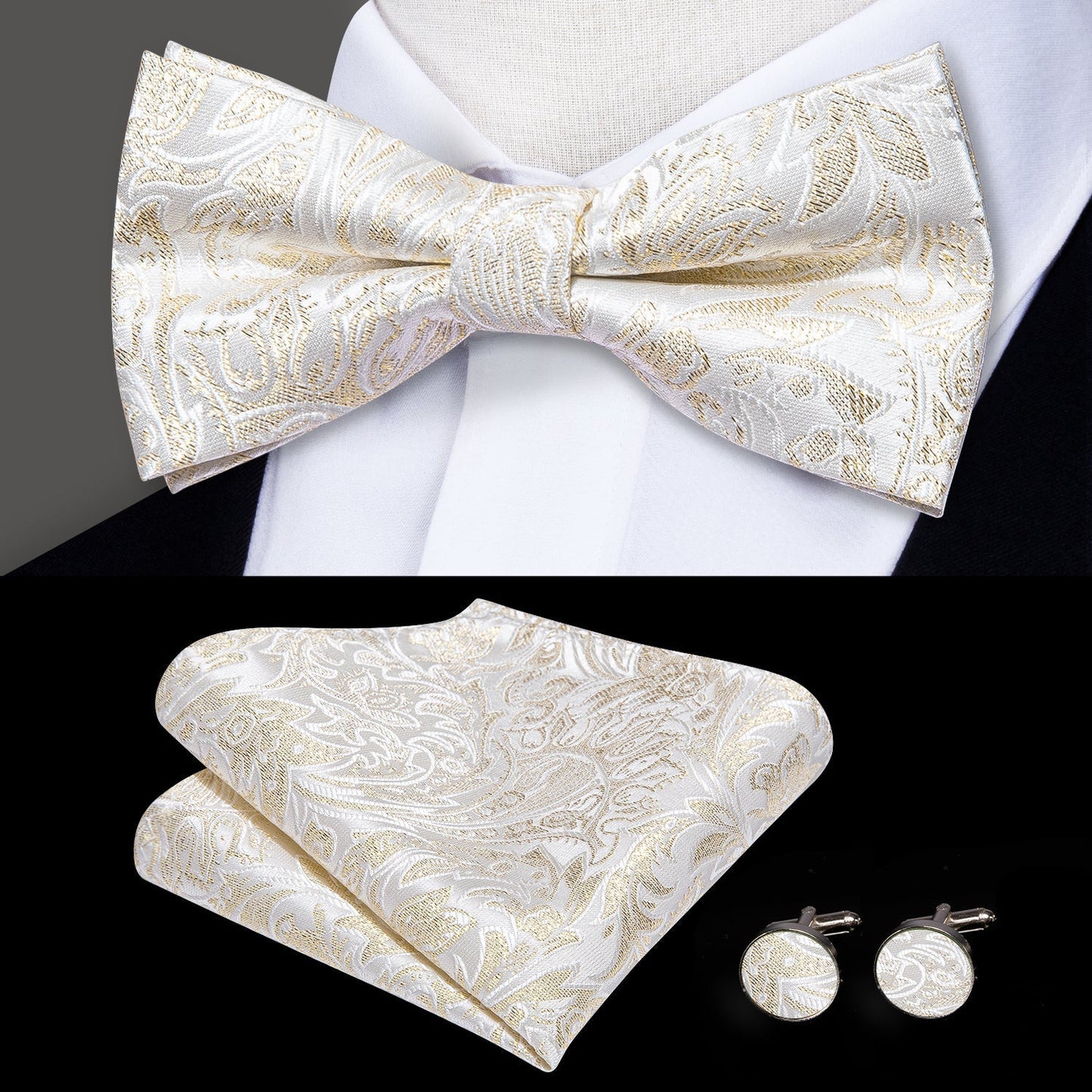 Beige Floral Bow Tie bow ties - Sophisticated Gentlemen