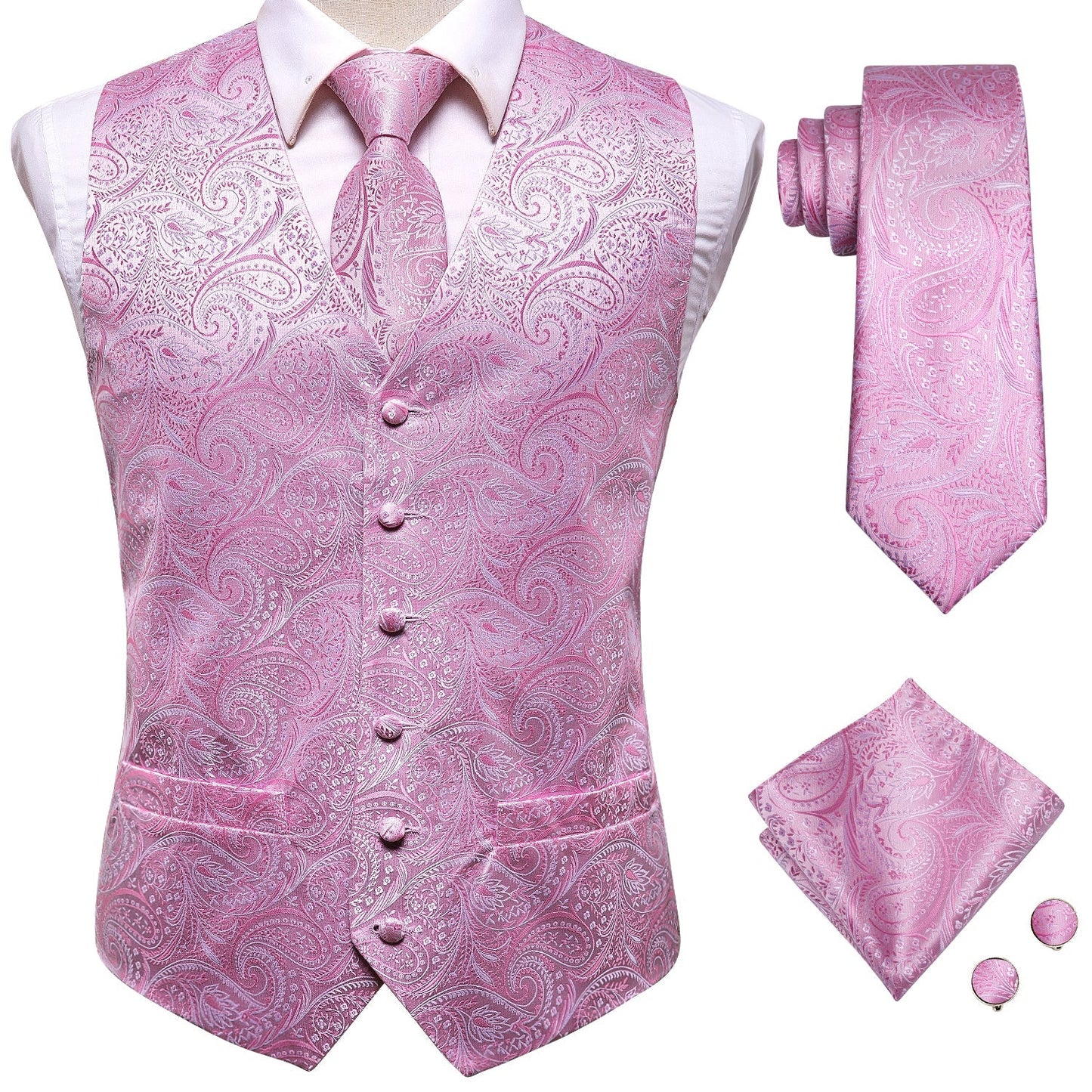 Pink Floral Vest Set vest set S (Chest 41) - Sophisticated Gentlemen