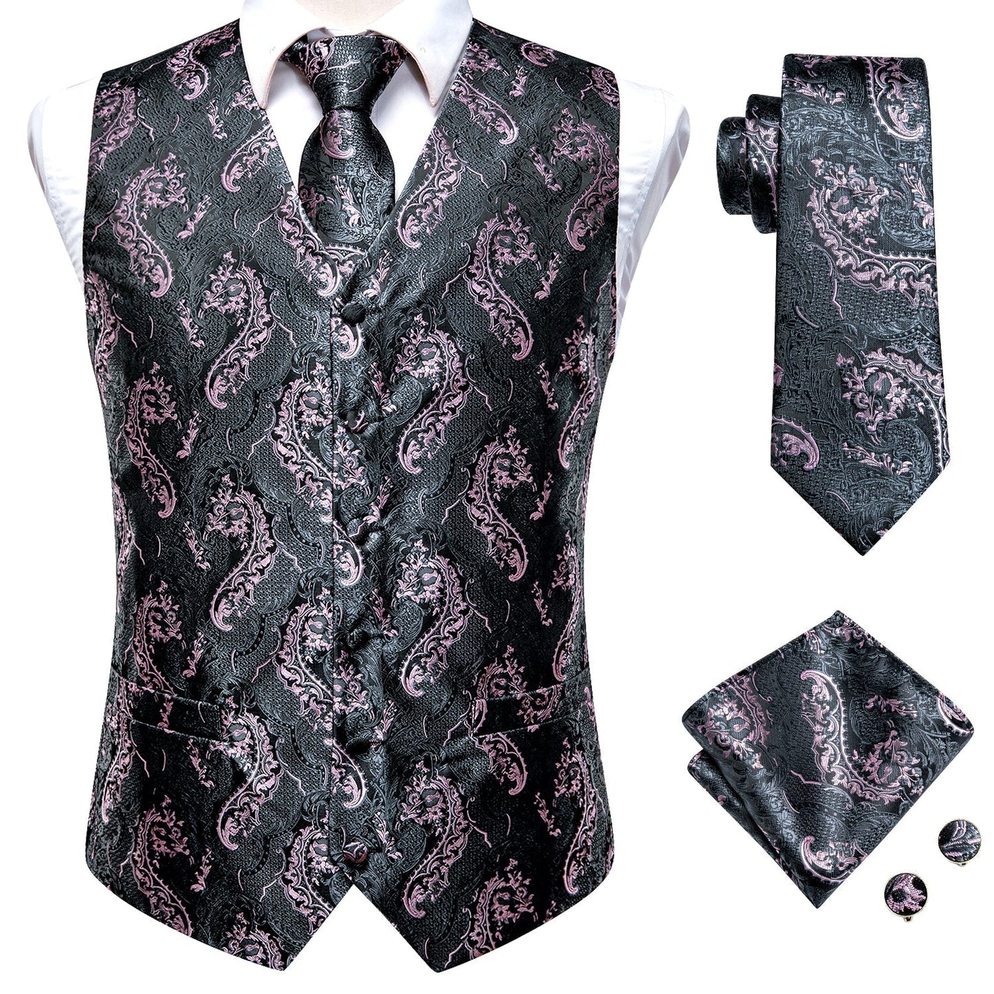 Graphite and Pink Luxury Vest Set vest set S (Chest 41) - Sophisticated Gentlemen