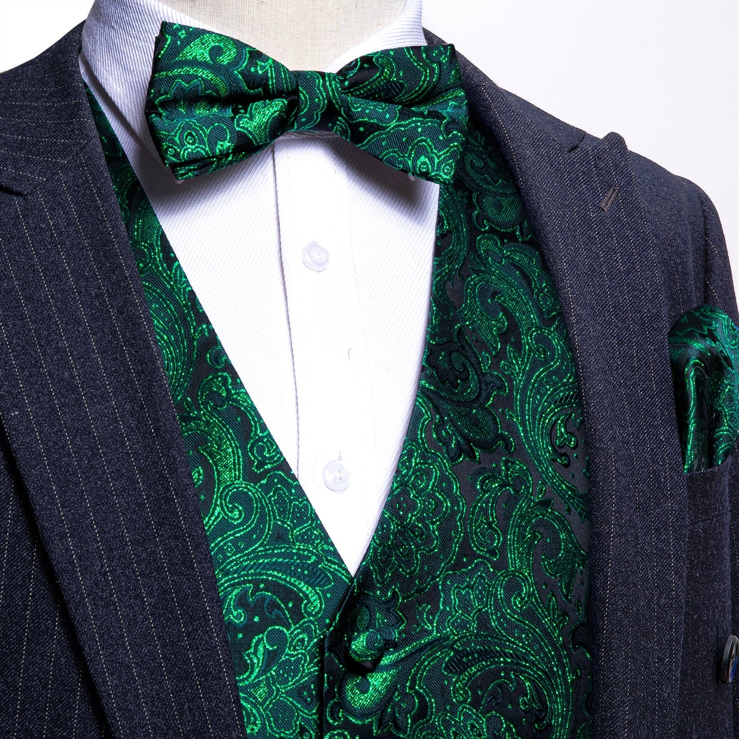 Green Sparkling Paisley Vest Set vest set S (Chest 41) - Sophisticated Gentlemen