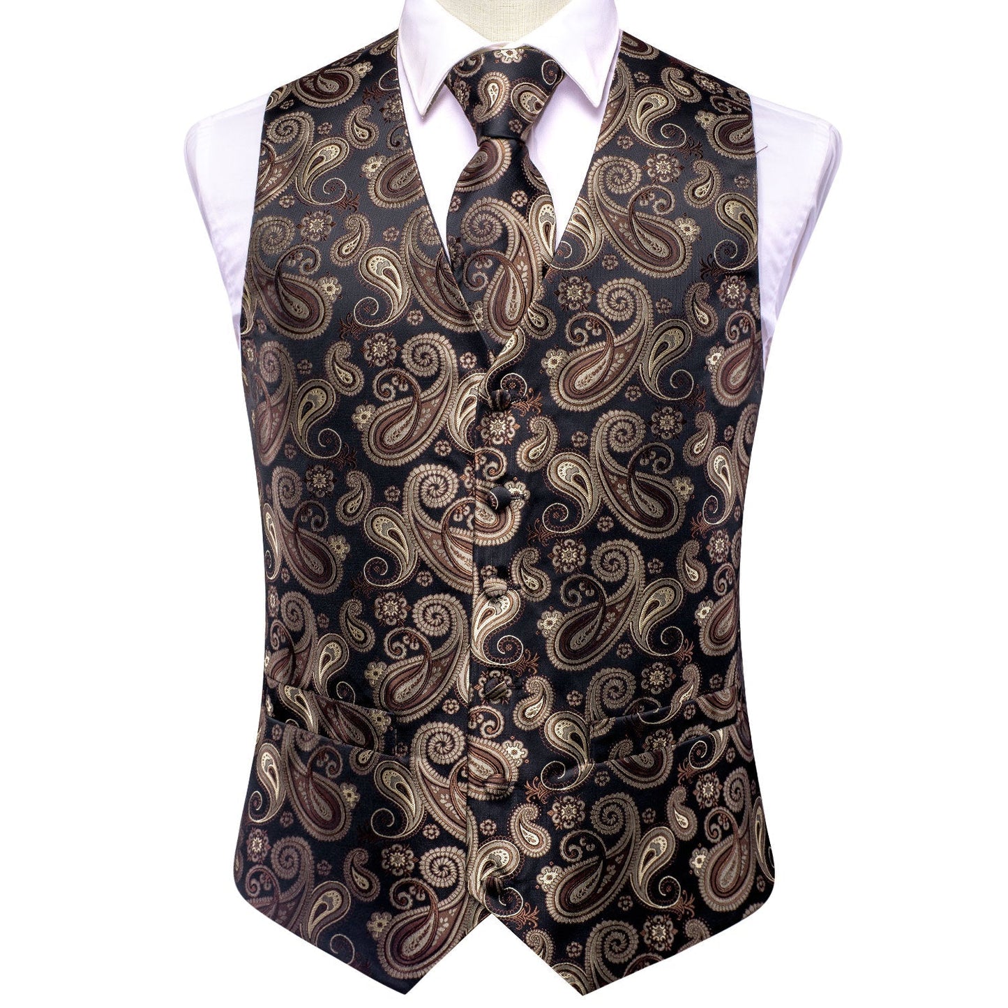 Brown and Black Paisley Vest Set Home - Sophisticated Gentlemen