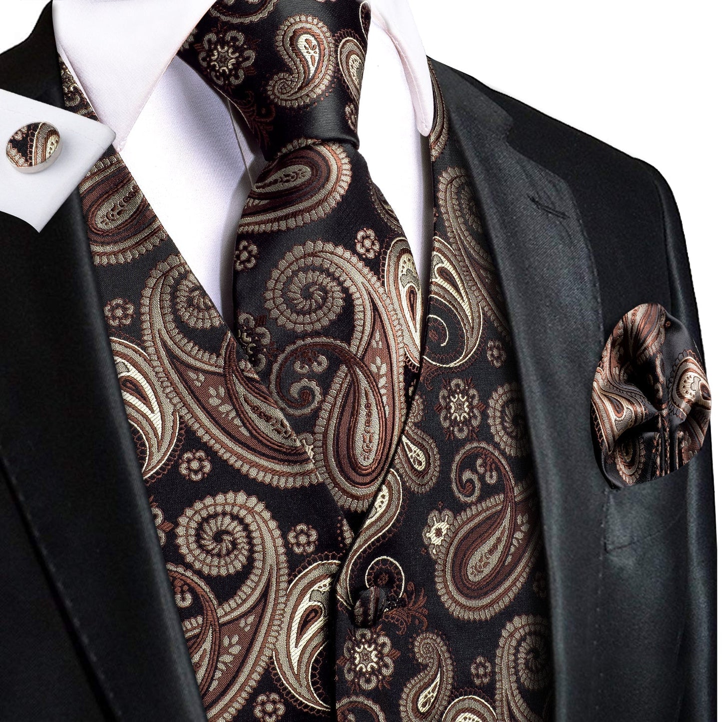 Brown and Black Paisley Vest Set Home S (Chest 41) - Sophisticated Gentlemen