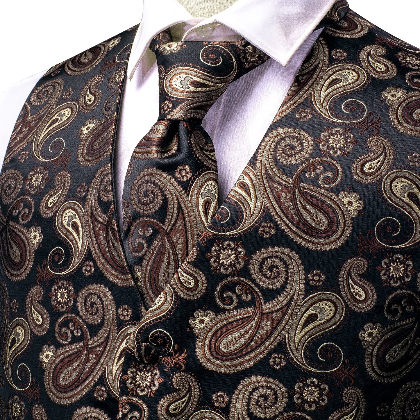 Brown and Black Paisley Vest Set Home - Sophisticated Gentlemen