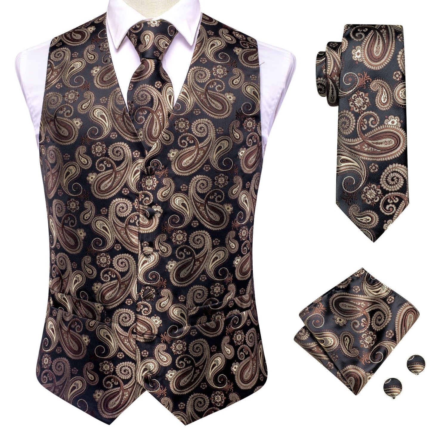 Brown and Black Paisley Vest Set Home - Sophisticated Gentlemen