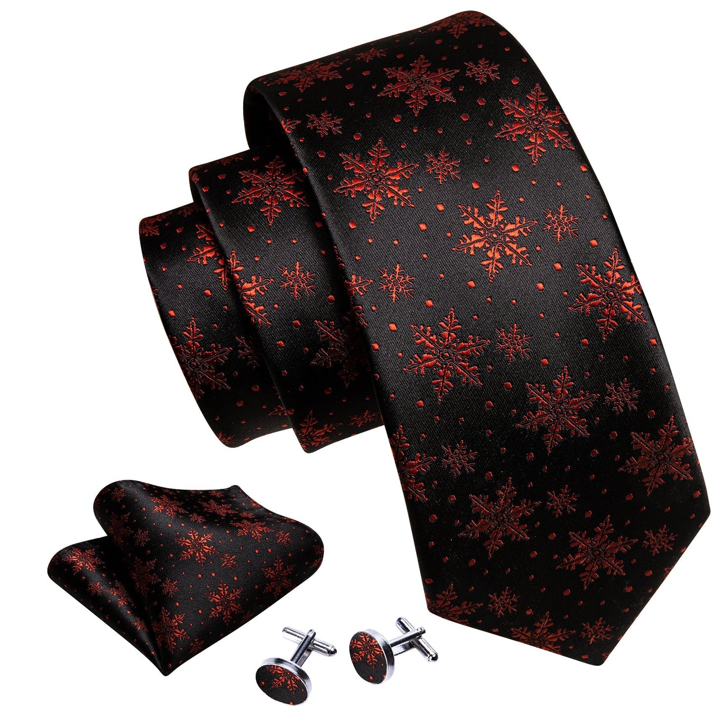 Red and Black Snowflakes Tie Set tie sets - Sophisticated Gentlemen