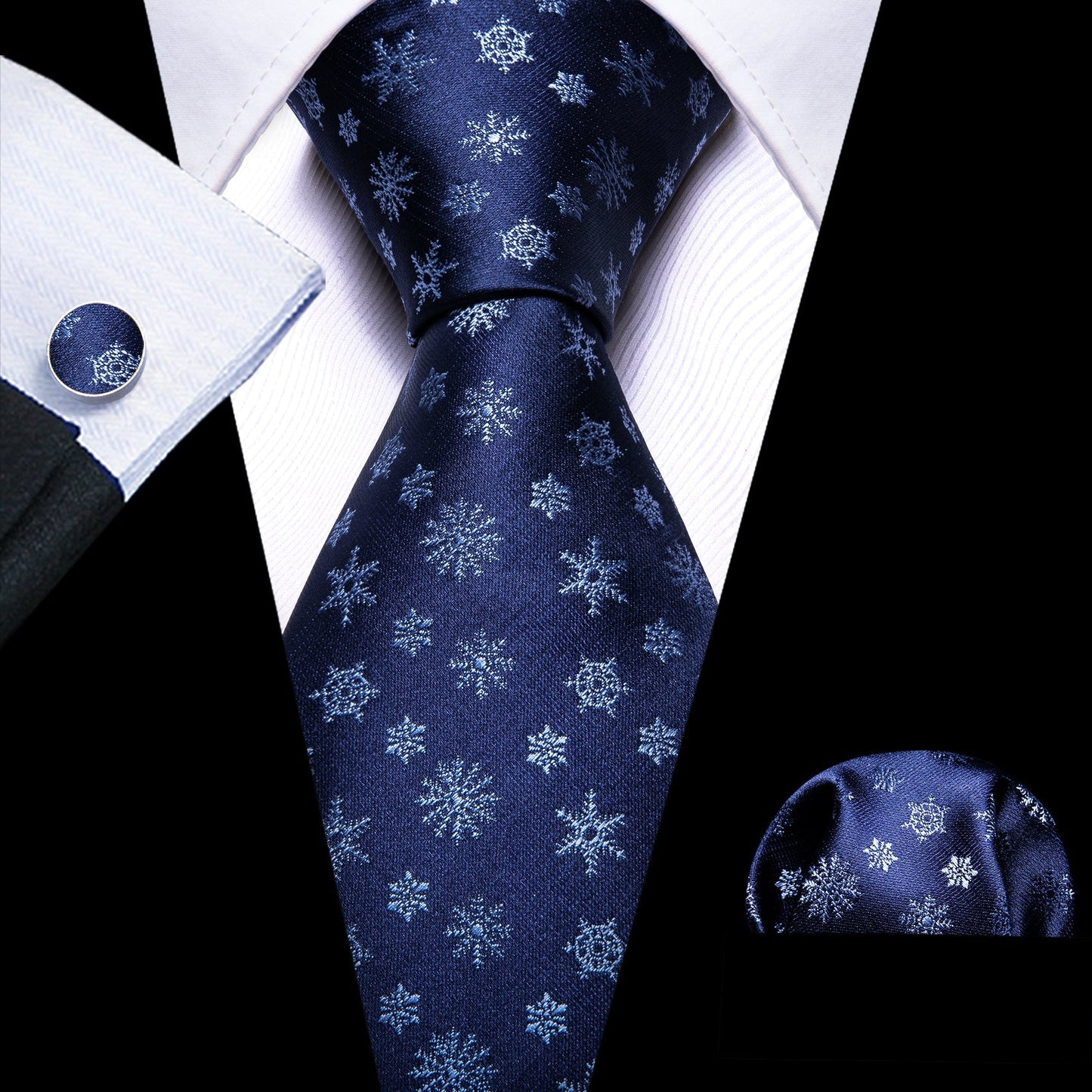 Dark Blue Snowflakes Tie Set tie sets Standard packaging - Sophisticated Gentlemen