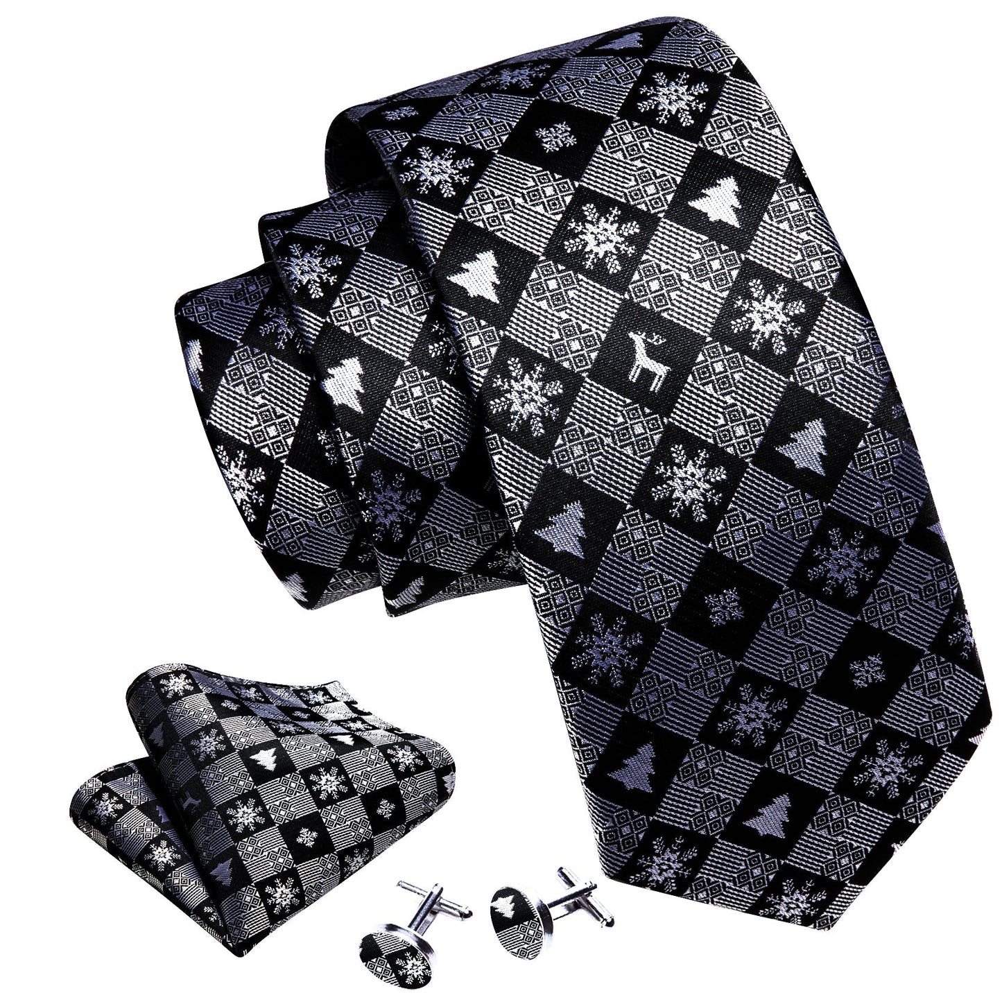 Black and Gray Snowflakes Tie Set tie sets - Sophisticated Gentlemen
