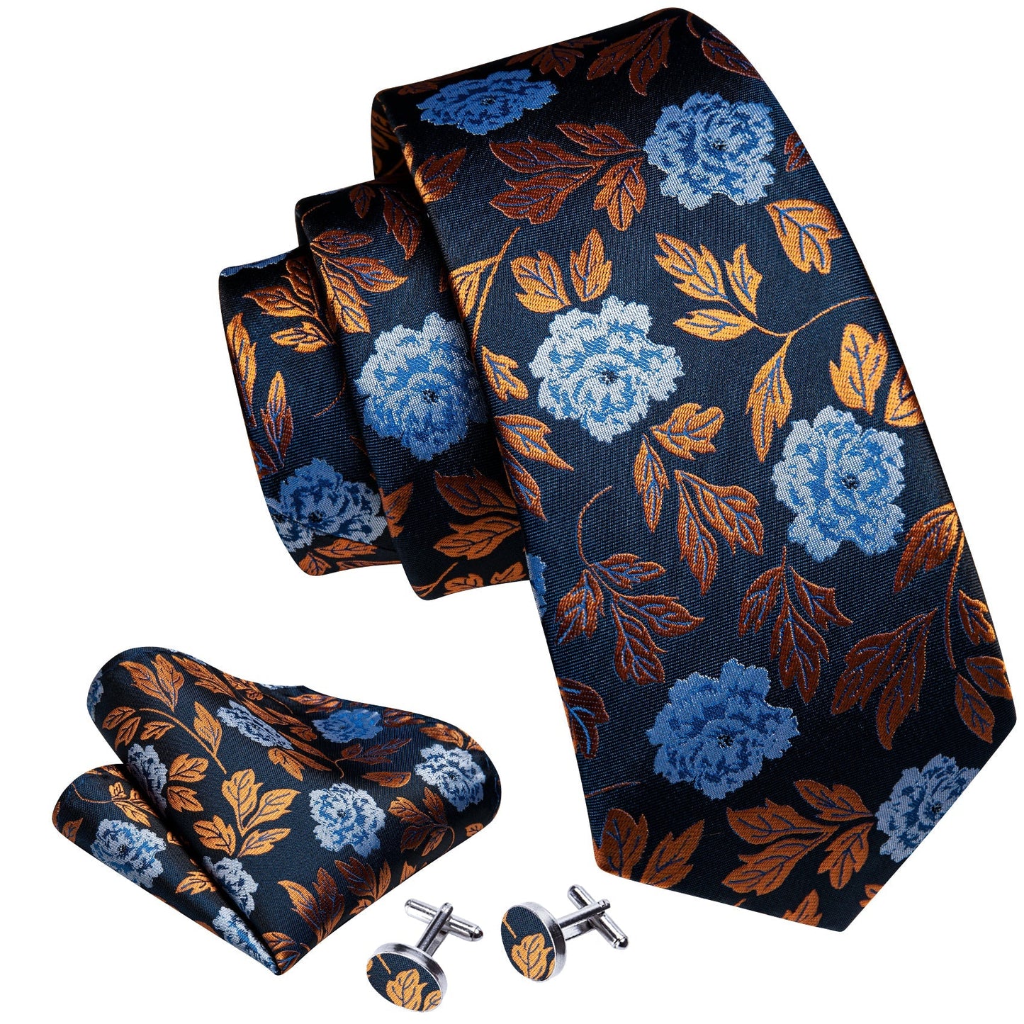 Golden Leaves Silk Tie, Pocket Square and Cufflinks tie sets - Sophisticated Gentlemen