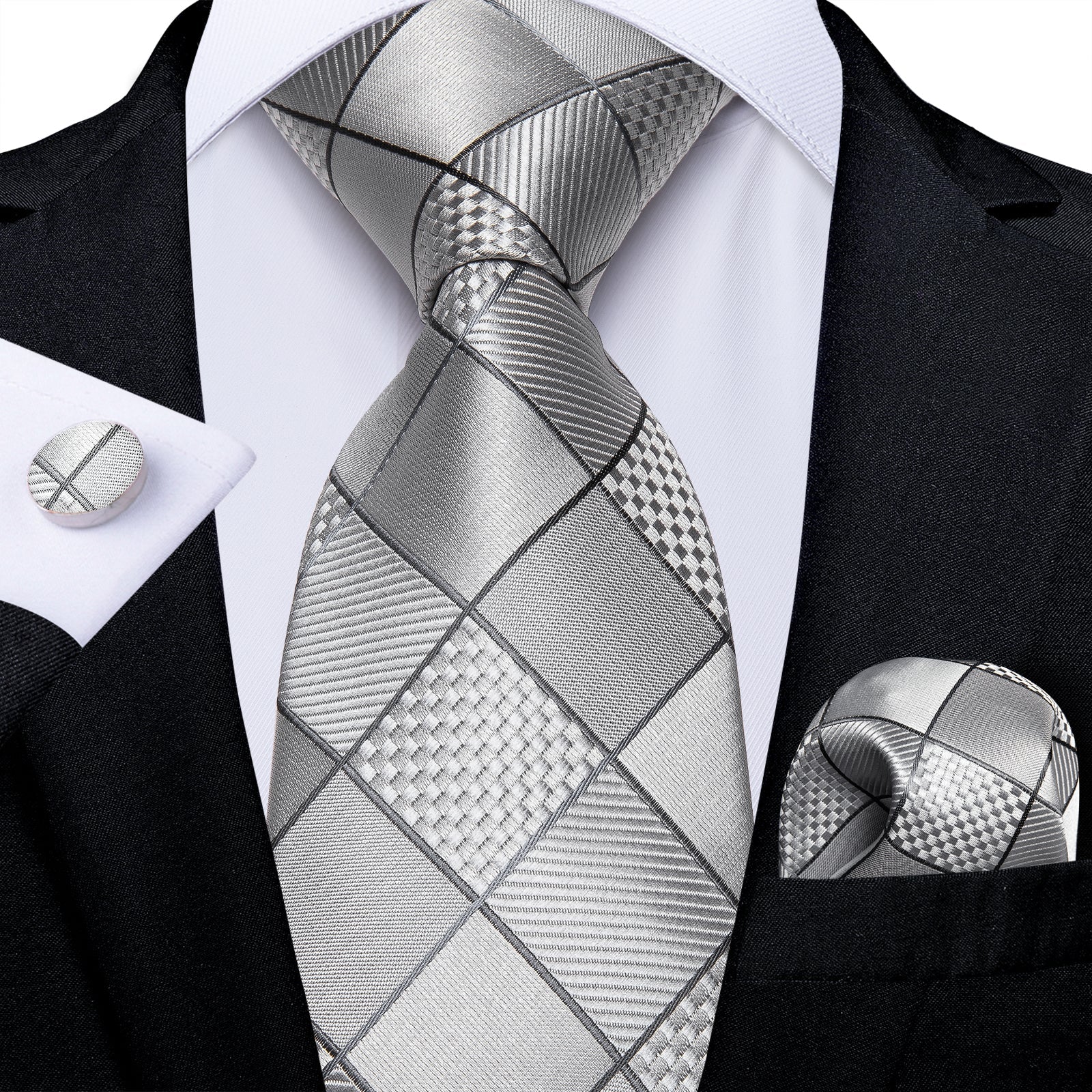Silver Squares Tie Set tie sets Standard packaging   - Sophisticated Gentlemen