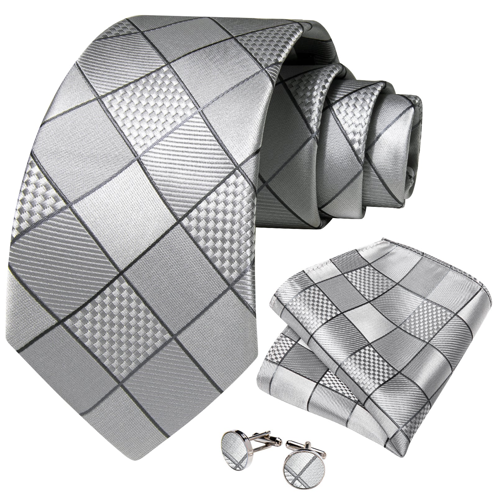 Silver Squares Tie Set tie sets    - Sophisticated Gentlemen