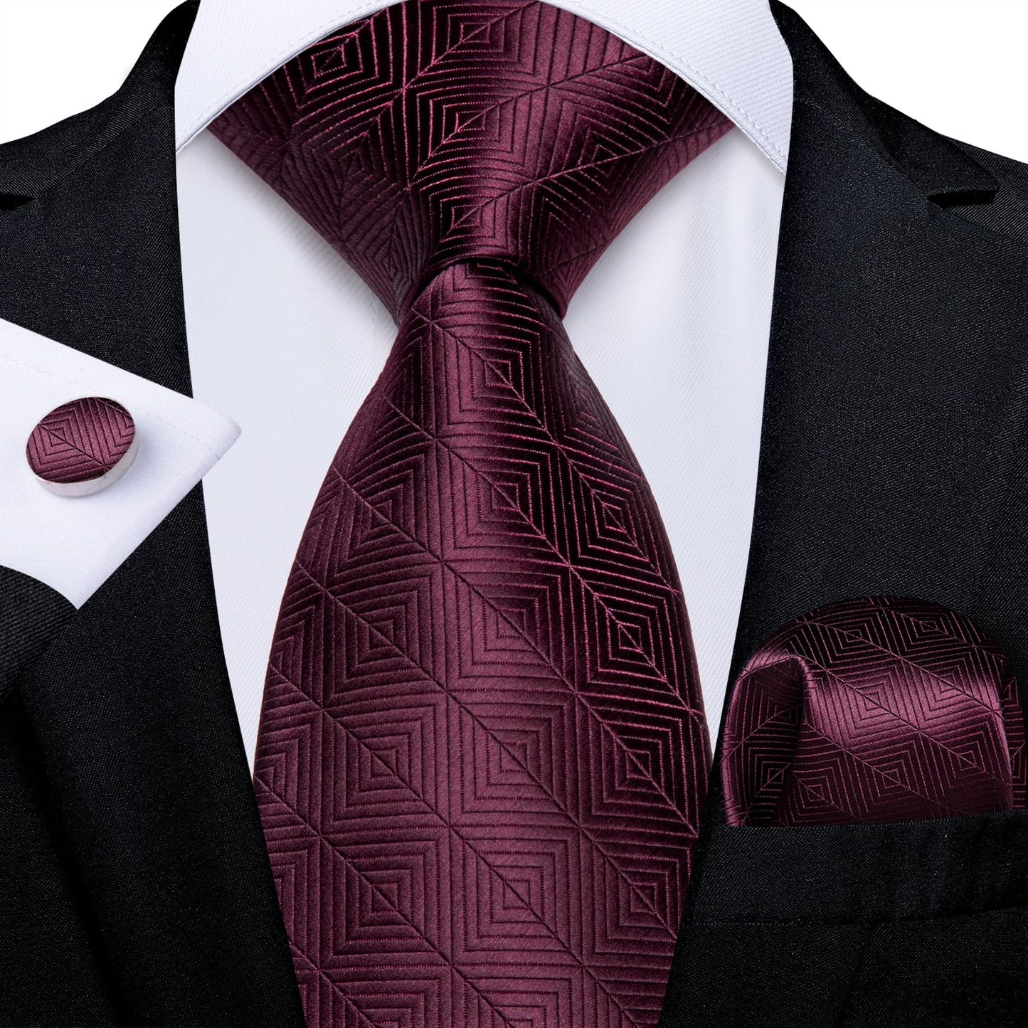 Wine Red Geometry Tie Set tie set Standard Packaging - Sophisticated Gentlemen