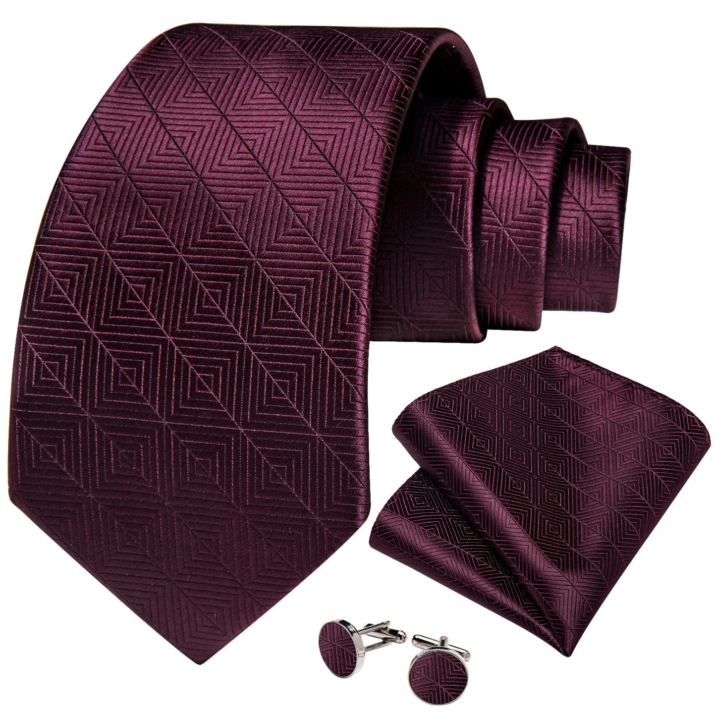 Wine Red Geometry Tie Set - SOPHGENT