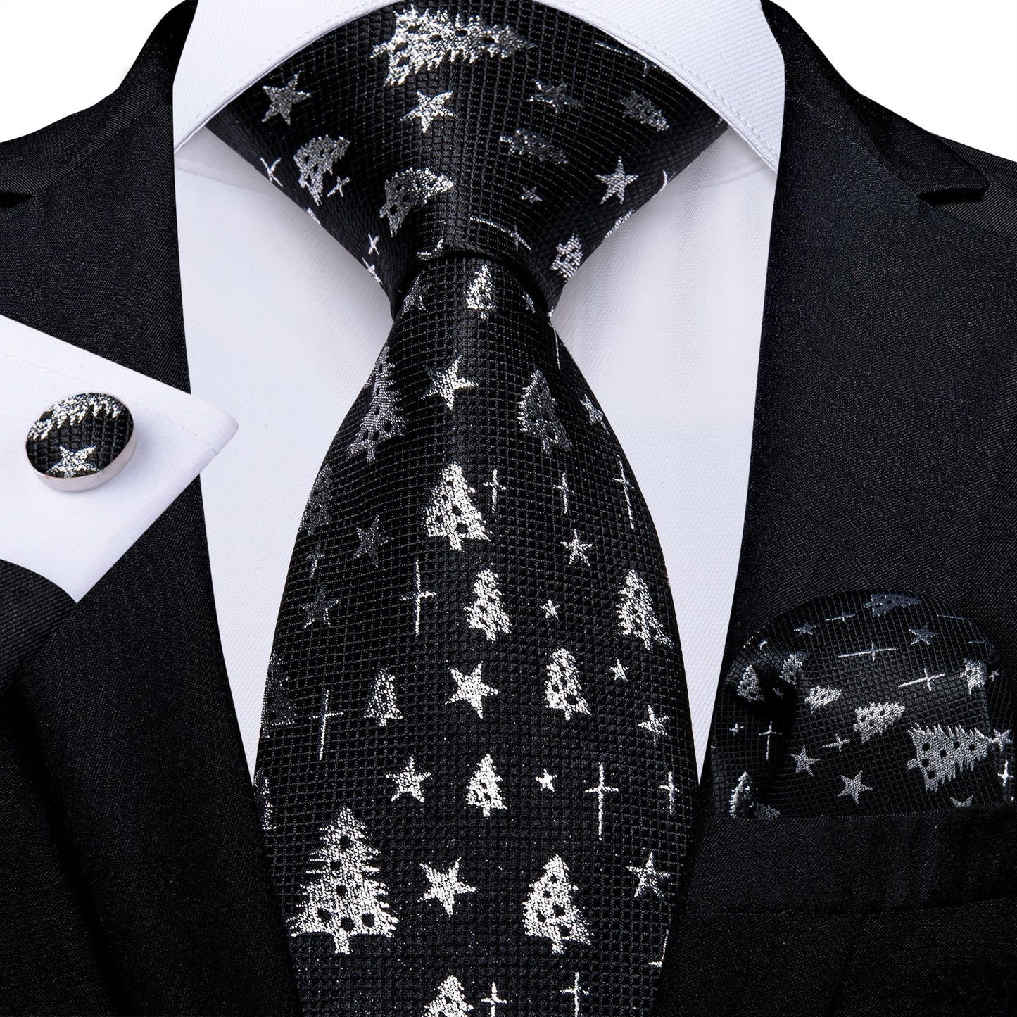 Silver and Black Christmas Tie Set tie sets Standard packaging - Sophisticated Gentlemen