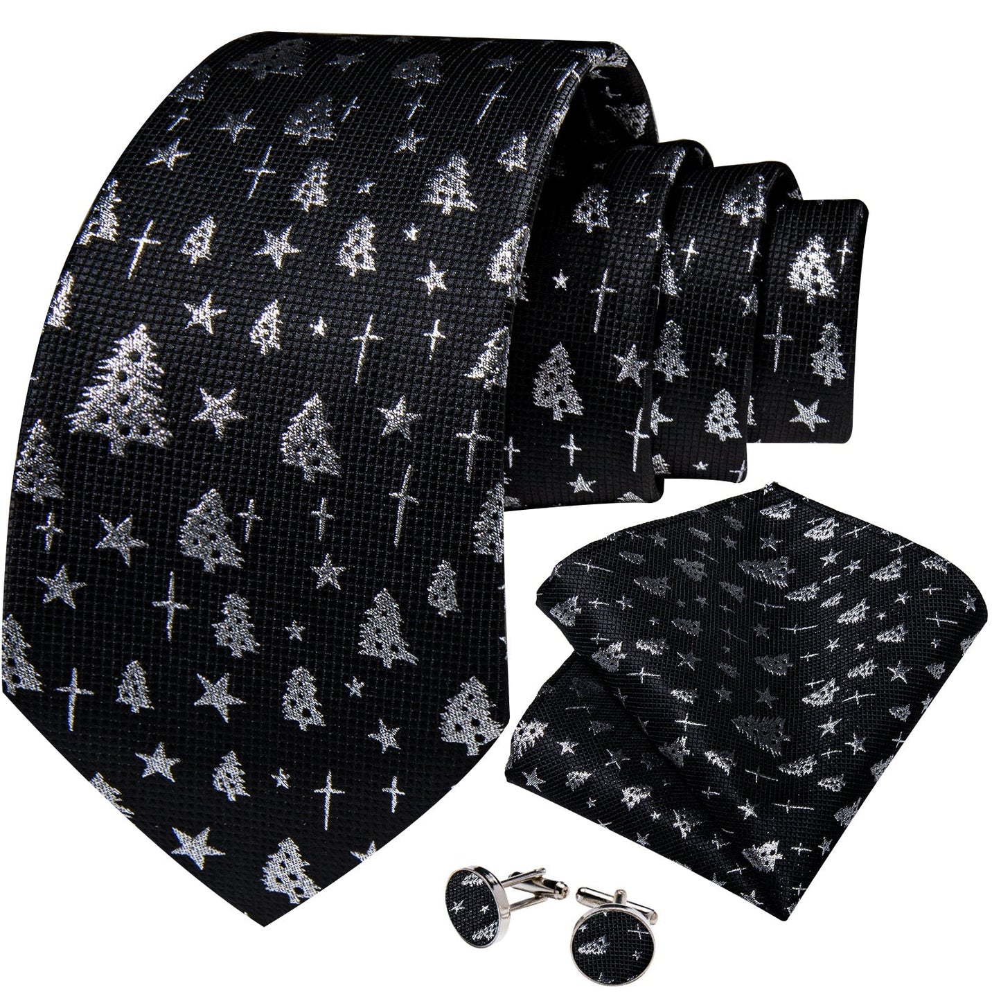 Silver and Black Christmas Tie Set tie sets - Sophisticated Gentlemen