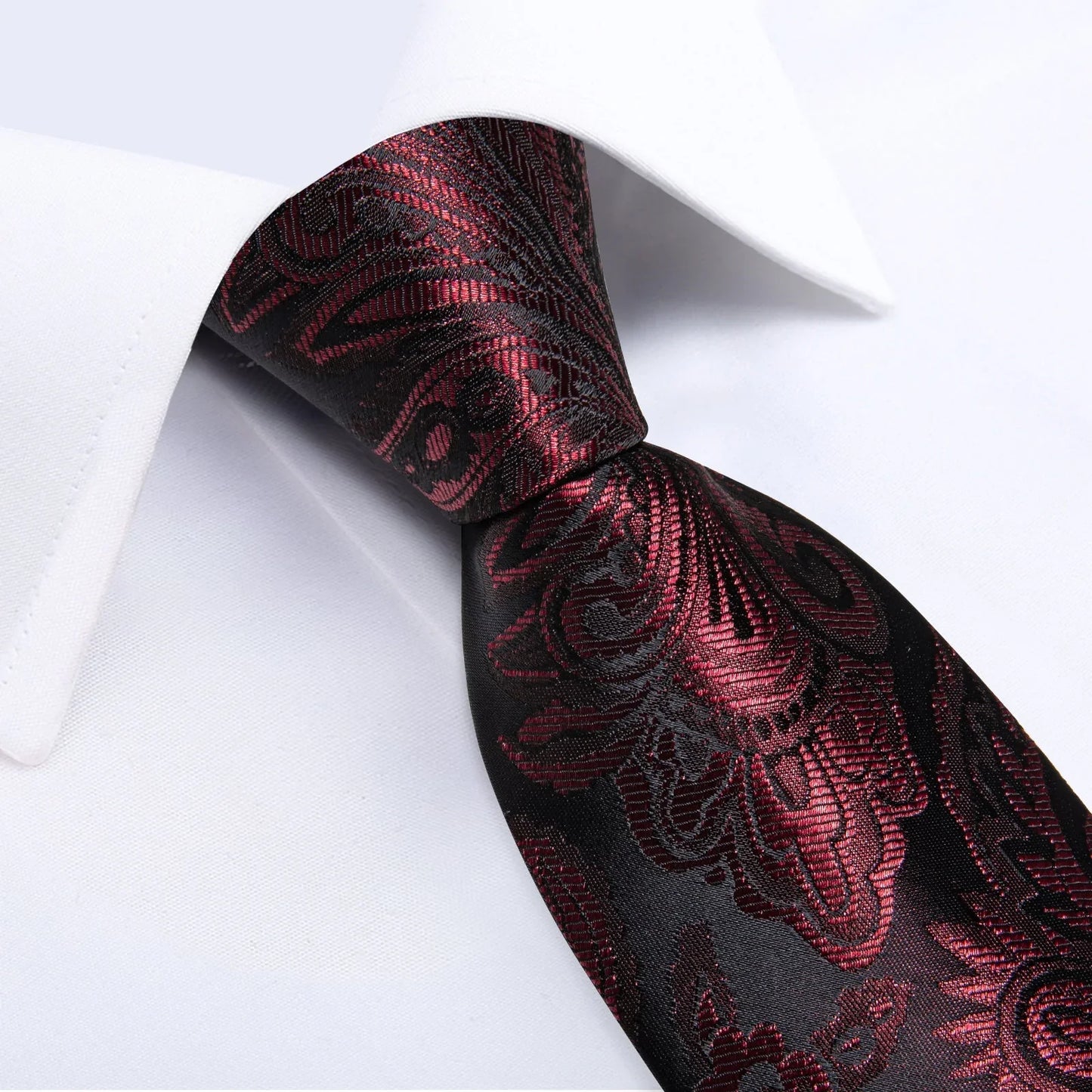 Red and Black Silk Tie, Pocket Square and Cufflinks tie sets - Sophisticated Gentlemen