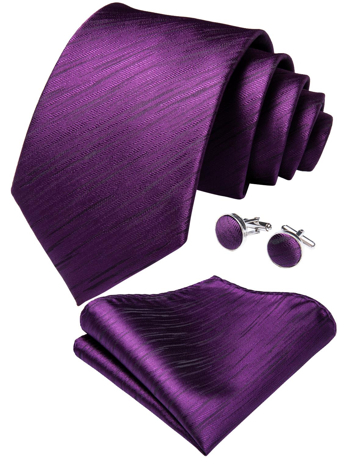 Purple Solid Tie, Pocket Square and Cufflinks Tie sets - Sophisticated Gentlemen