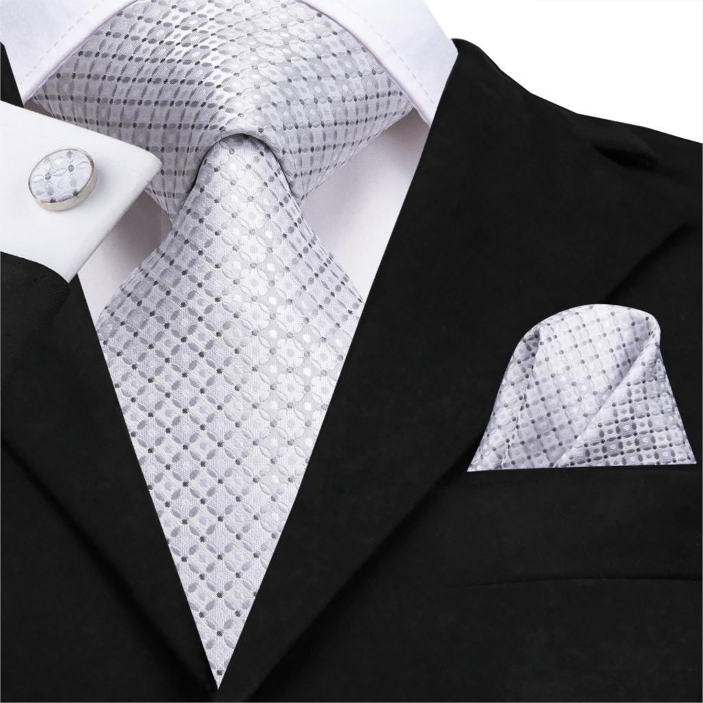 Silver Beauty Tie, Pocket Square and Cufflinks - SOPHGENT