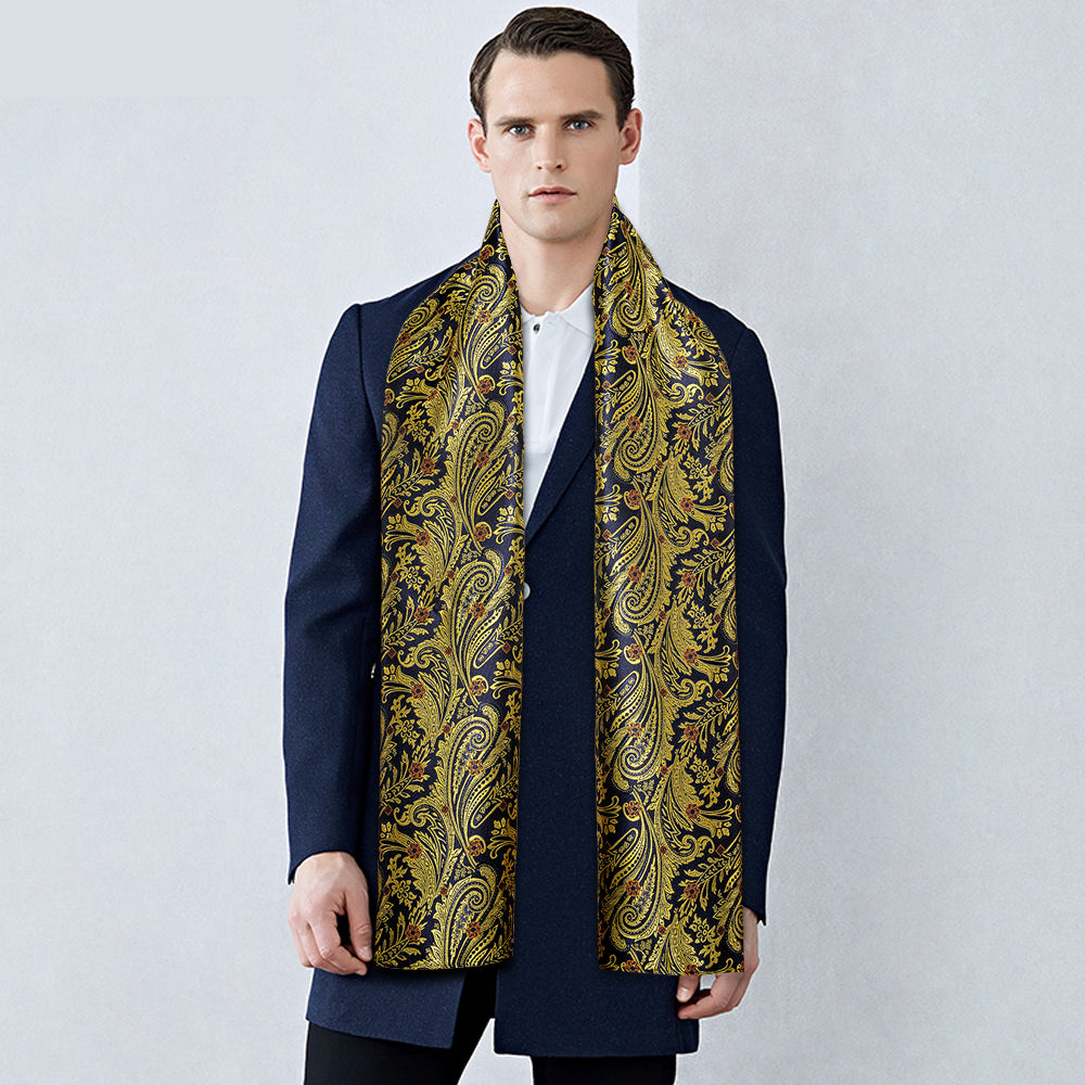 Navy and Yellow Floral Silk Scarf Scarf - Sophisticated Gentlemen