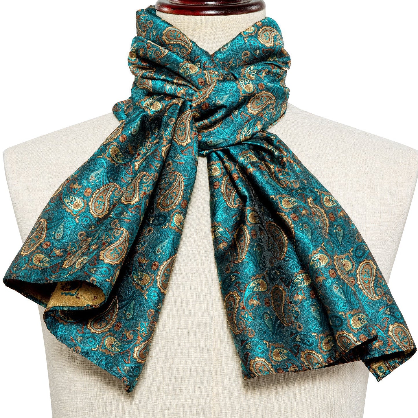 Green and Gold Paisley Silk Scarf Scarf - Sophisticated Gentlemen