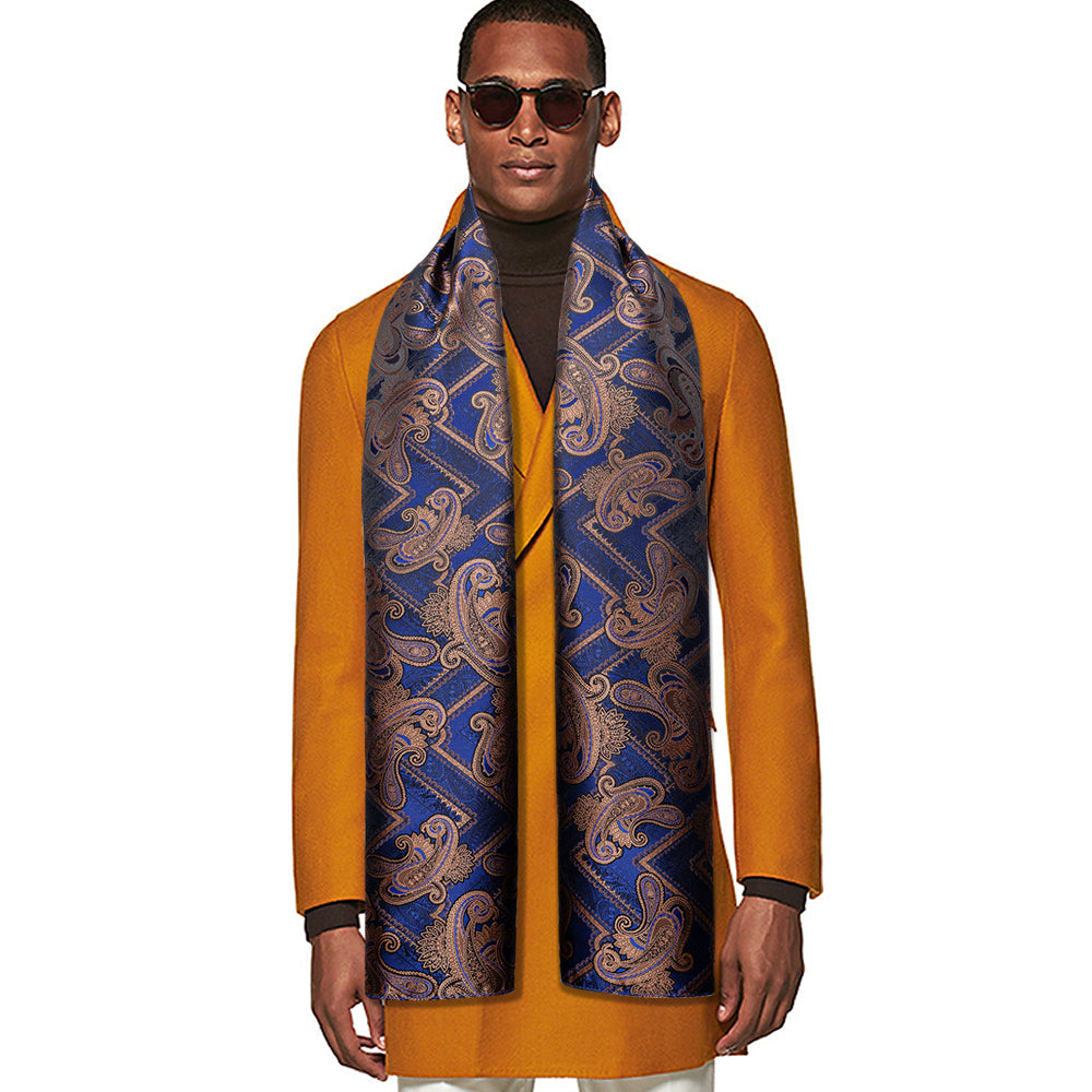 Blue and Bronze Paisley Silk Scarf Scarf - Sophisticated Gentlemen