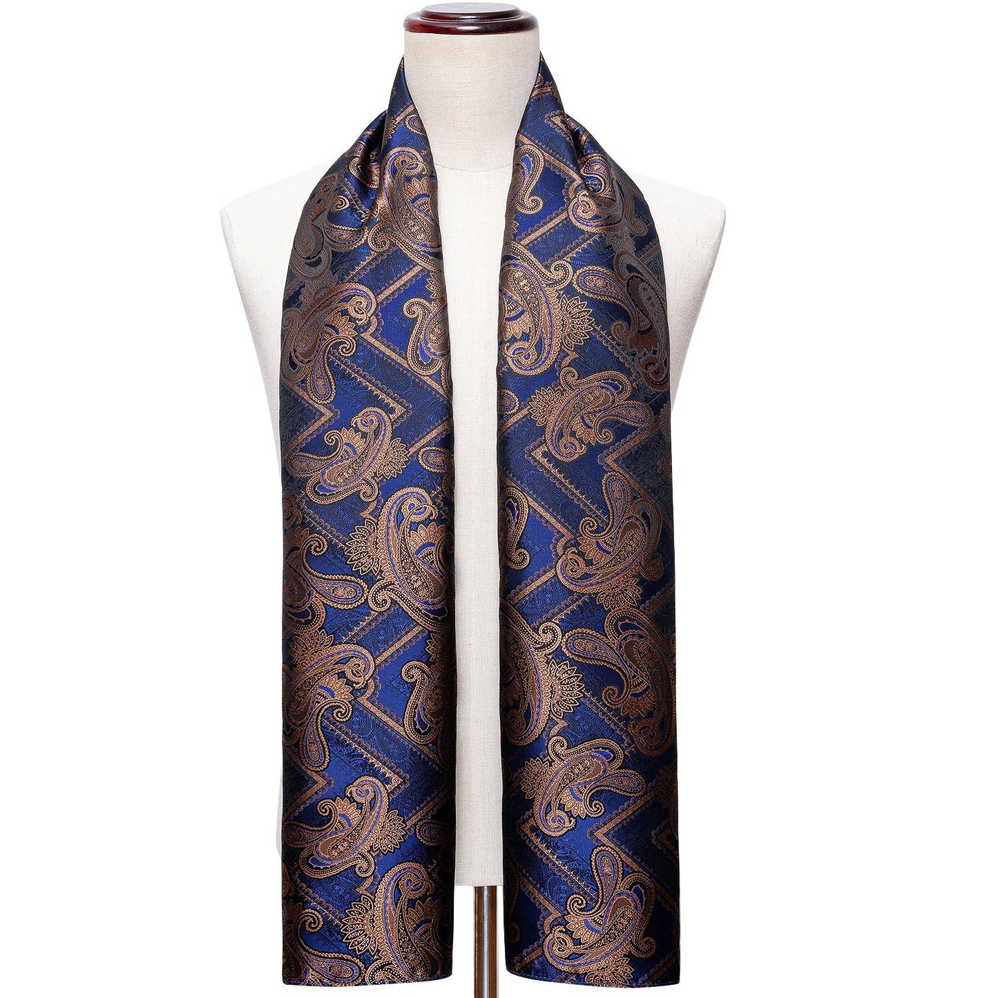 Blue and Bronze Paisley Silk Scarf Scarf - Sophisticated Gentlemen